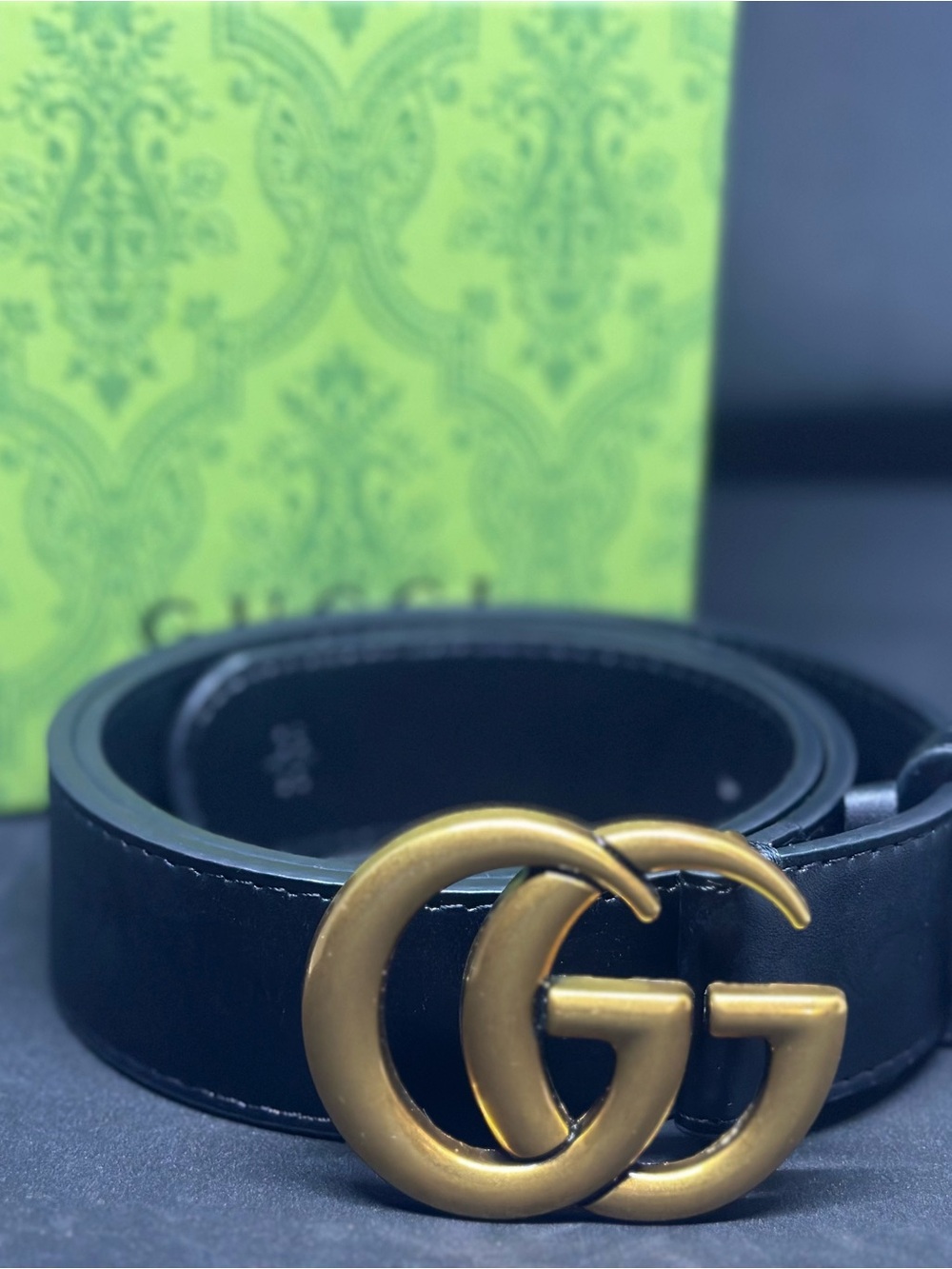 Black Leather Double G Buckle Belt